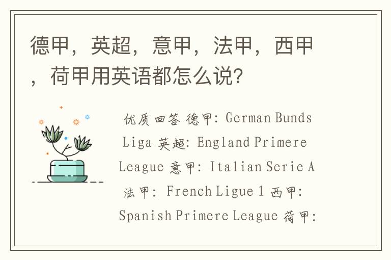 德甲,英超,意甲,法甲,西甲,荷甲用英语都怎么说?