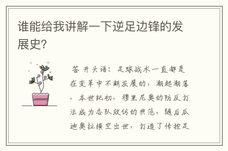 谁能给我讲解一下逆足边锋的发展史?