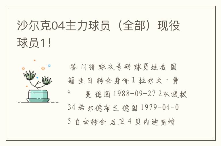 沙尔克04主力球员(全部)现役球员1!