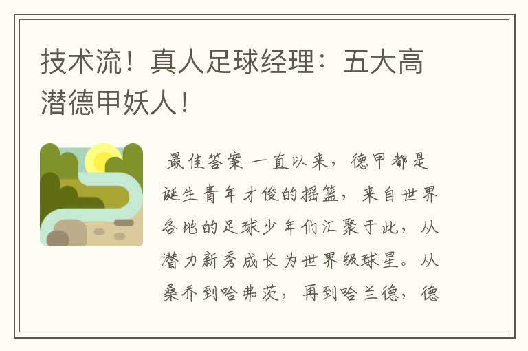 技术流!真人足球经理:五大高潜德甲妖人!