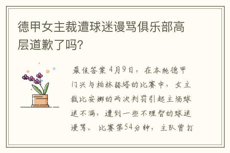 德甲女主裁遭球迷谩骂俱乐部高层道歉了吗?