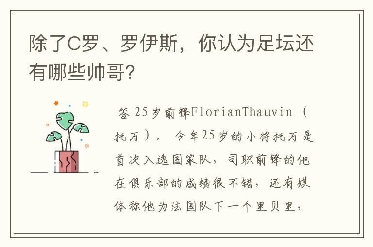 除了C罗、罗伊斯,你认为足坛还有哪些帅哥?