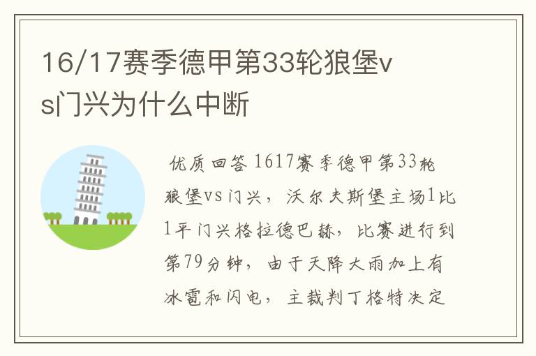 16/17赛季德甲第33轮狼堡vs门兴为什么中断