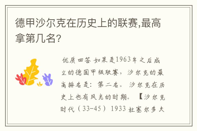德甲沙尔克在历史上的联赛,最高拿第几名?