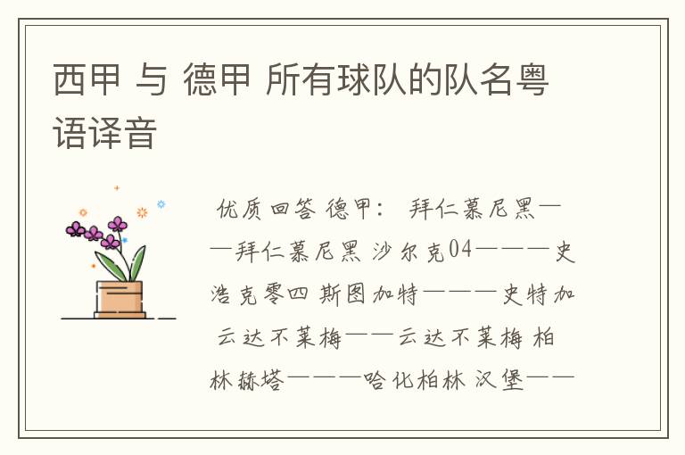 西甲 与 德甲 所有球队的队名粤语译音