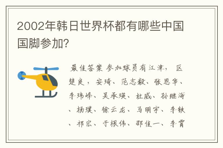2002年韩日世界杯都有哪些中国国脚参加?