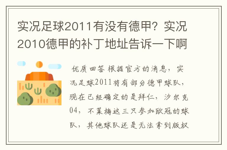 实况足球2011有没有德甲?实况2010德甲的补丁地址告诉一下啊