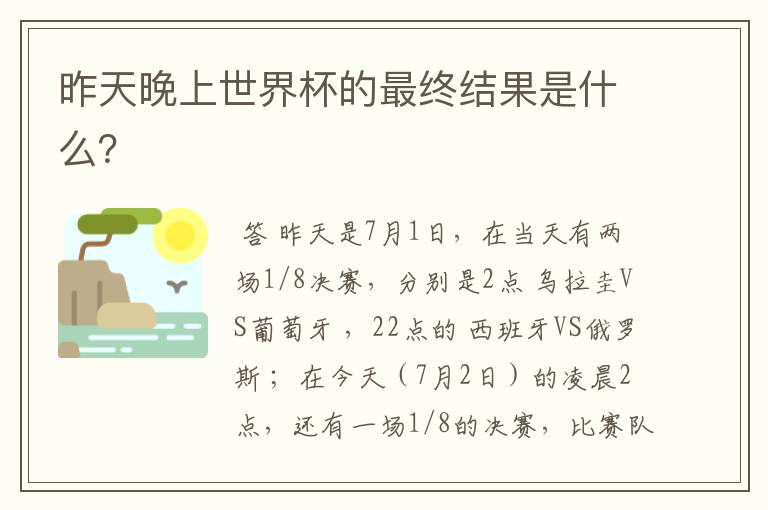 昨天晚上世界杯的最终结果是什么?