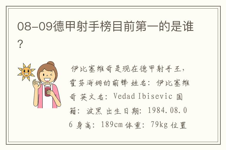 08-09德甲射手榜目前第一的是谁?