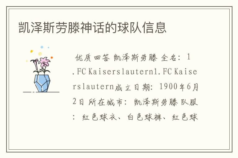 凯泽斯劳滕神话的球队信息