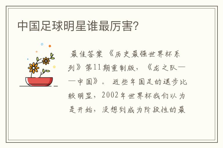 中国足球明星谁最厉害?