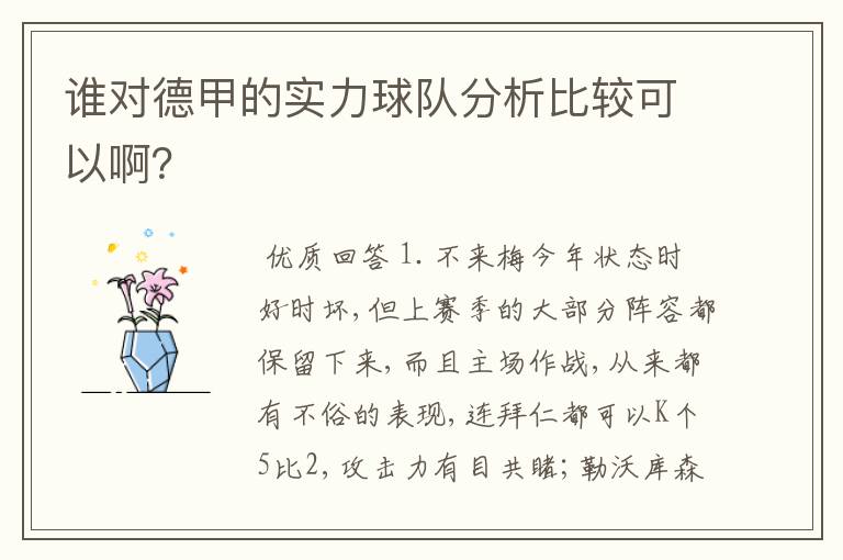 谁对德甲的实力球队分析比较可以啊?