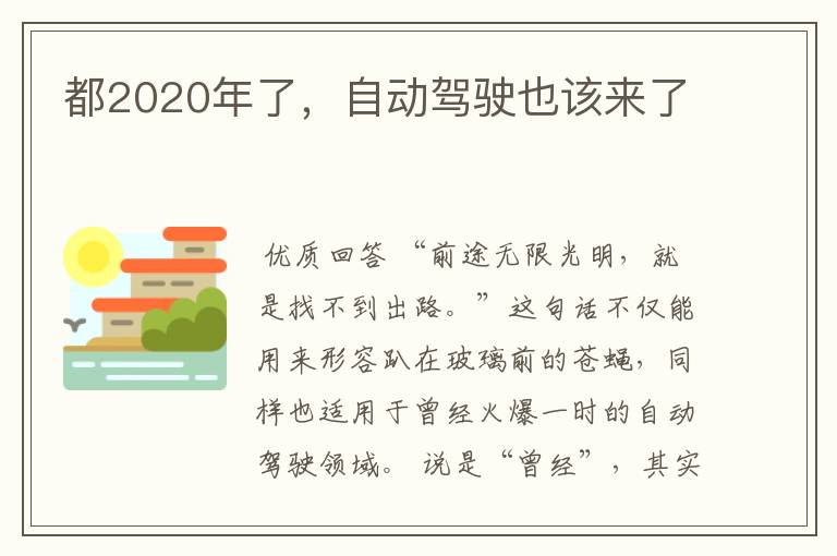 都2020年了,自动驾驶也该来了