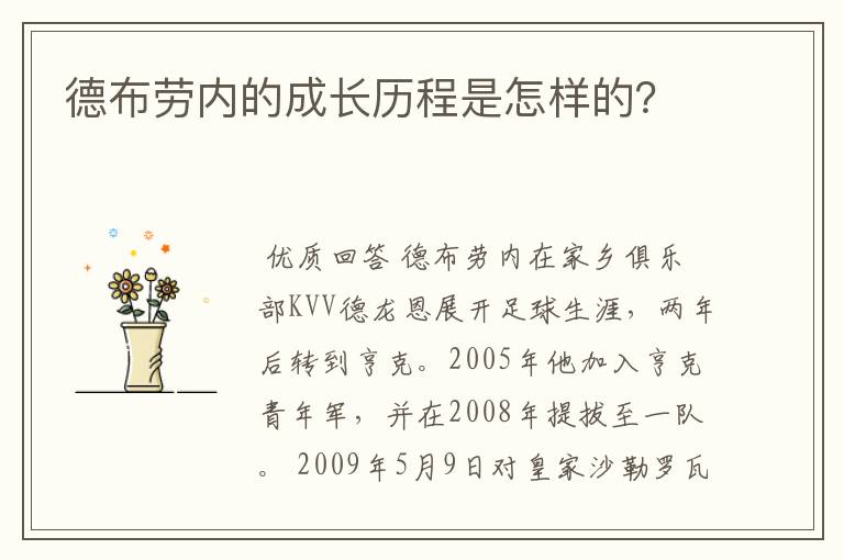 德布劳内的成长历程是怎样的?