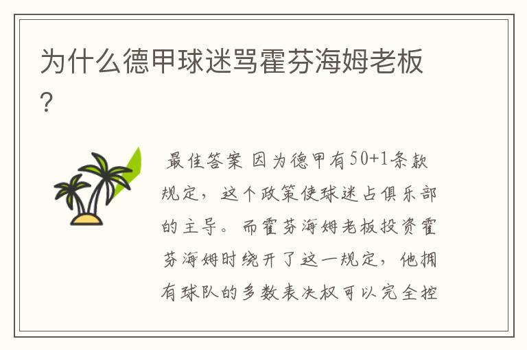 为什么德甲球迷骂霍芬海姆老板?