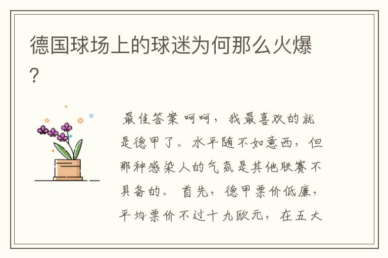 德国球场上的球迷为何那么火爆?