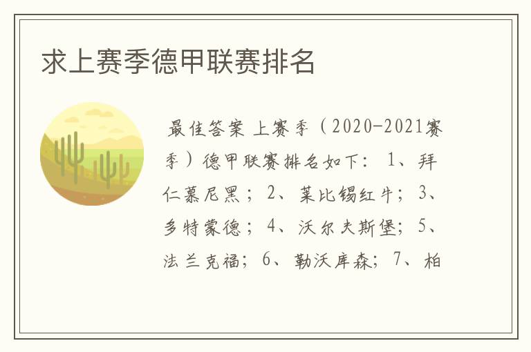 求上赛季德甲联赛排名