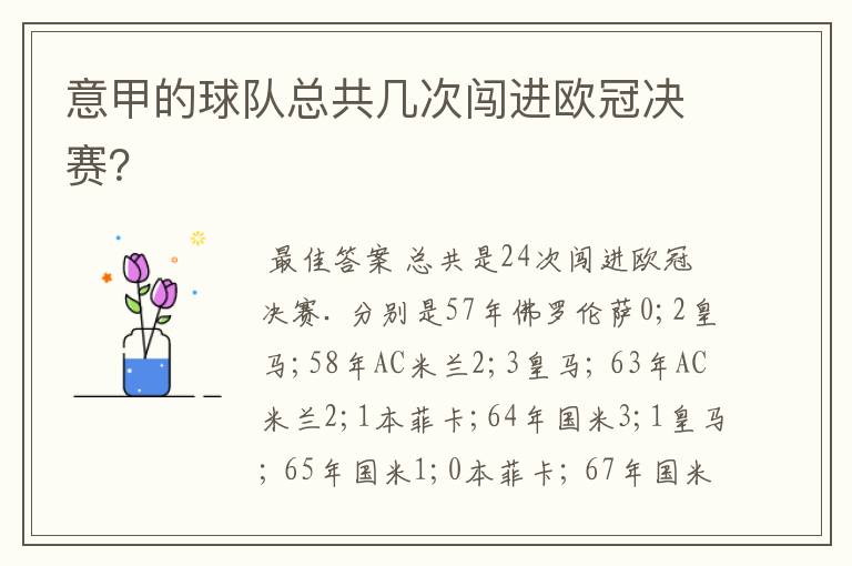 意甲的球队总共几次闯进欧冠决赛?