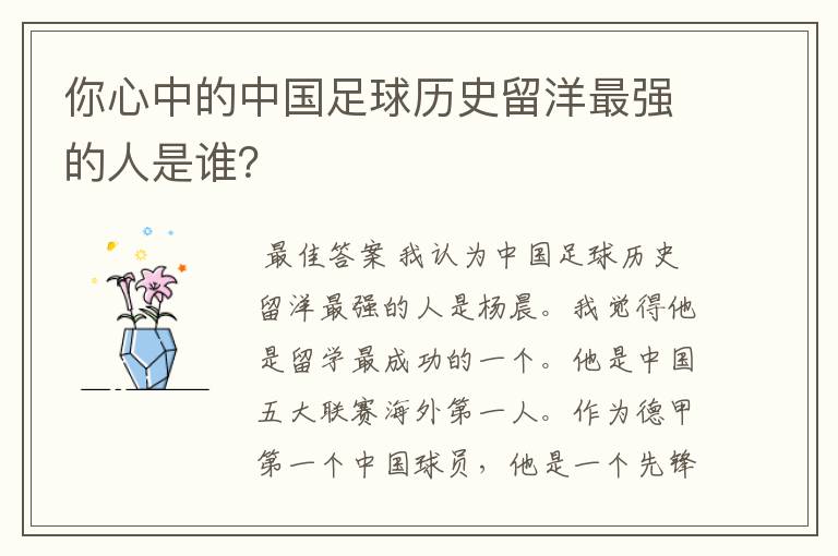 你心中的中国足球历史留洋最强的人是谁?