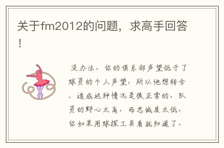 关于fm2012的问题,求高手回答!