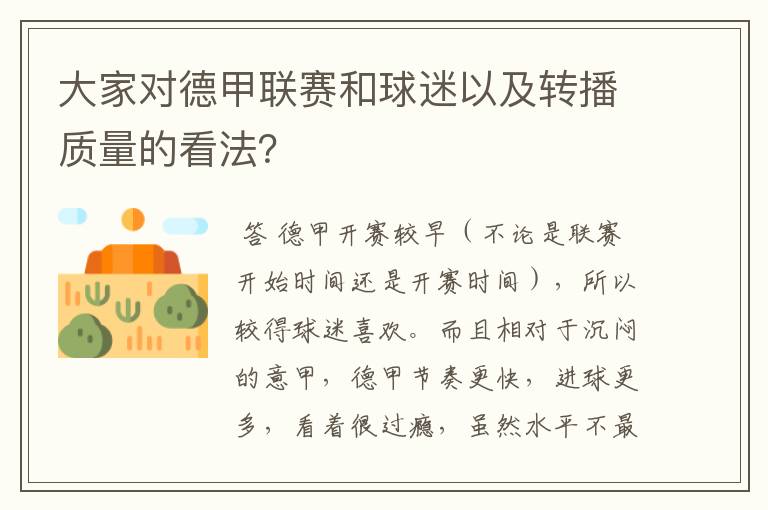 大家对德甲联赛和球迷以及转播质量的看法?