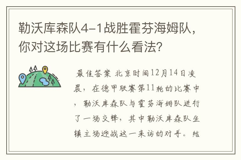 勒沃库森队4-1战胜霍芬海姆队,你对这场比赛有什么看法?