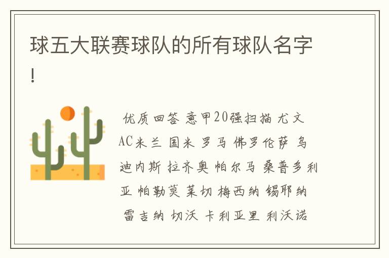 球五大联赛球队的所有球队名字!