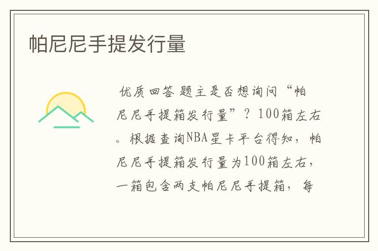 帕尼尼手提发行量