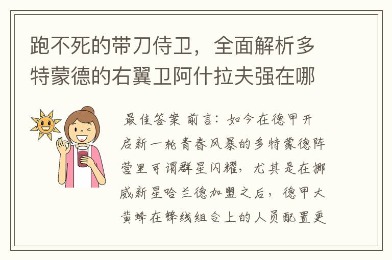跑不死的带刀侍卫,全面解析多特蒙德的右翼卫阿什拉夫强在哪里