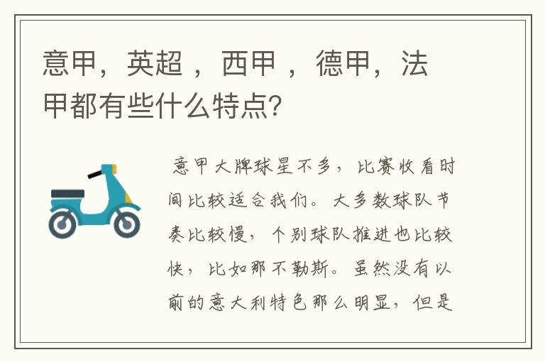 意甲,英超 ,西甲 ,德甲,法甲都有些什么特点?