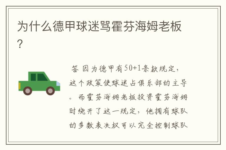 为什么德甲球迷骂霍芬海姆老板?