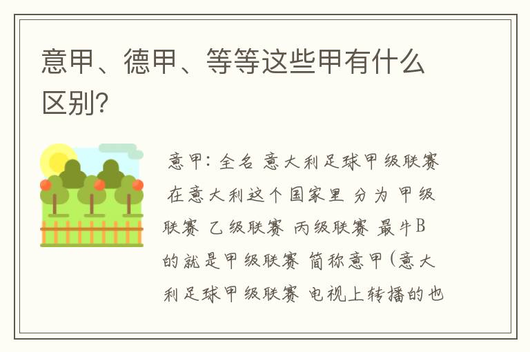 意甲、德甲、等等这些甲有什么区别?