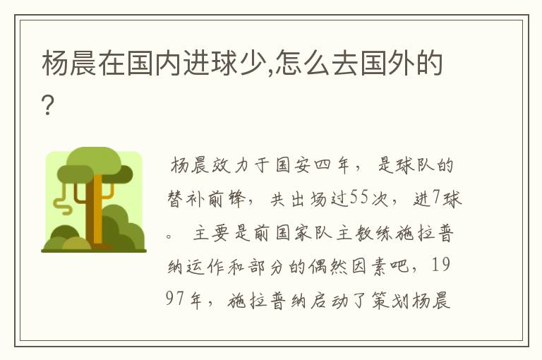 杨晨在国内进球少,怎么去国外的?
