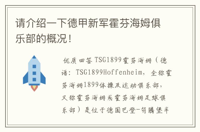 请介绍一下德甲新军霍芬海姆俱乐部的概况!