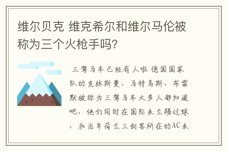 维尔贝克 维克希尔和维尔马伦被称为三个火枪手吗?
