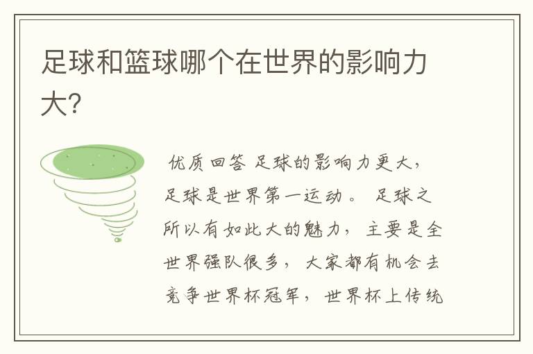 足球和篮球哪个在世界的影响力大?