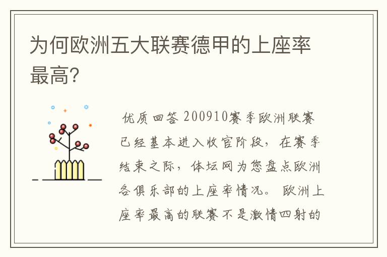 为何欧洲五大联赛德甲的上座率最高?