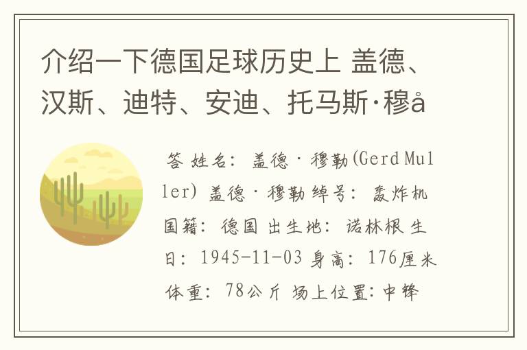介绍一下德国足球历史上 盖德、汉斯、迪特、安迪、托马斯·穆勒的资料?