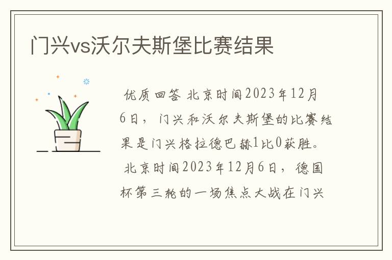 门兴vs沃尔夫斯堡比赛结果