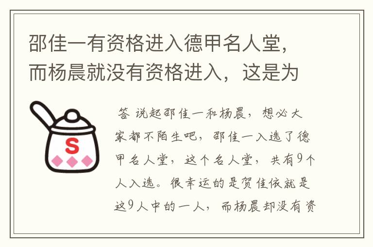 邵佳一有资格进入德甲名人堂,而杨晨就没有资格进入,这是为何?