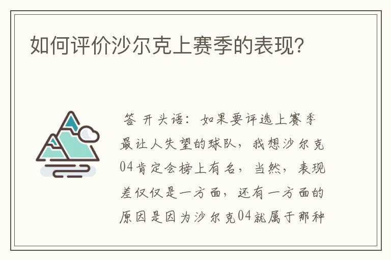 如何评价沙尔克上赛季的表现?