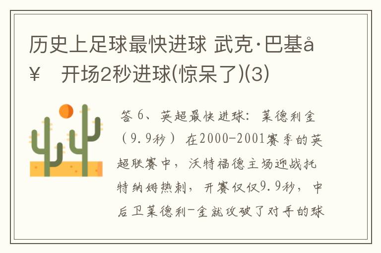 历史上足球最快进球 武克·巴基奇开场2秒进球(惊呆了)(3)