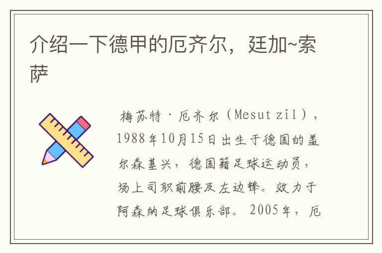 介绍一下德甲的厄齐尔,廷加~索萨