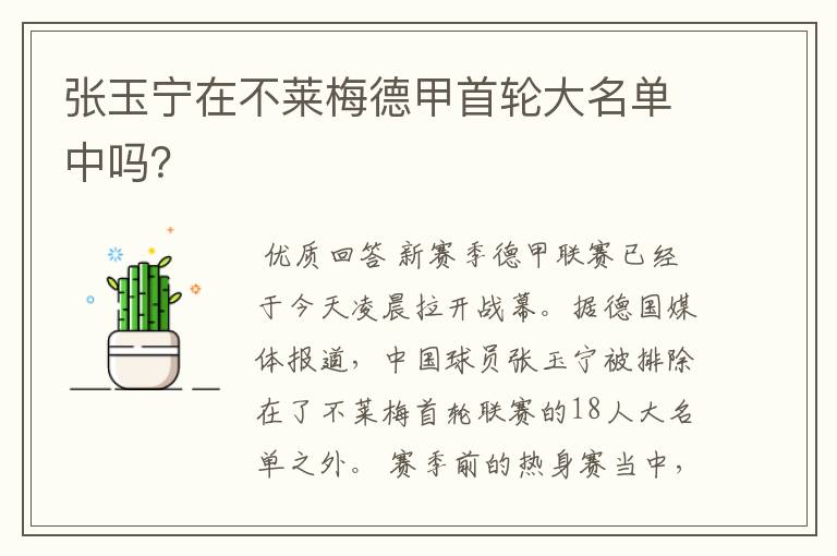 张玉宁在不莱梅德甲首轮大名单中吗?