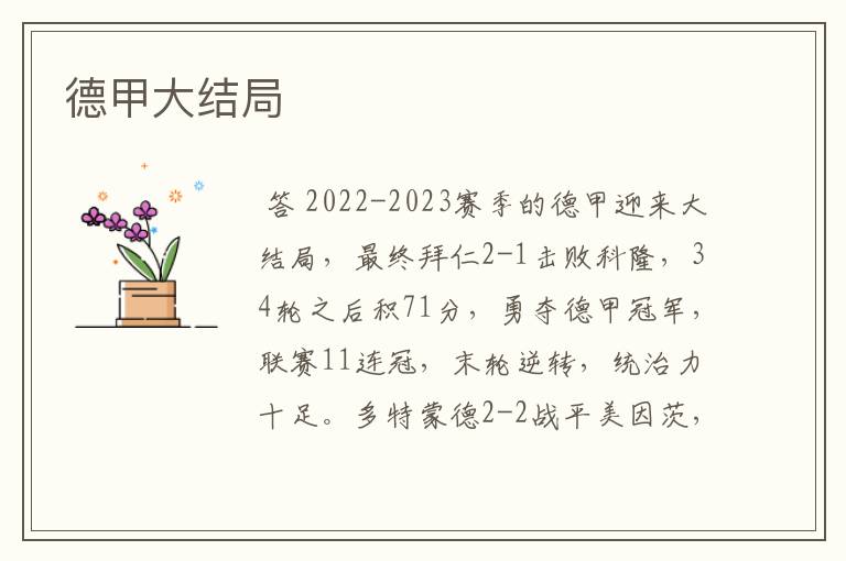 德甲大结局