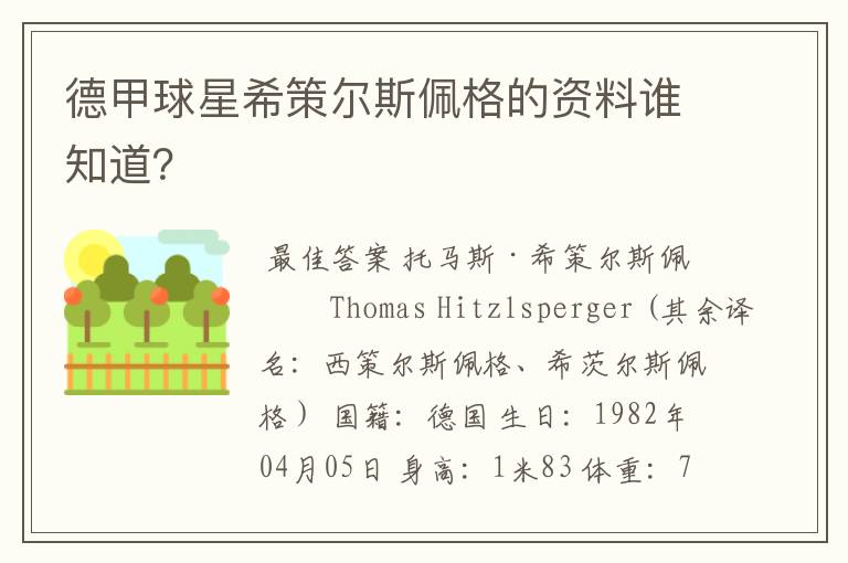 德甲球星希策尔斯佩格的资料谁知道?