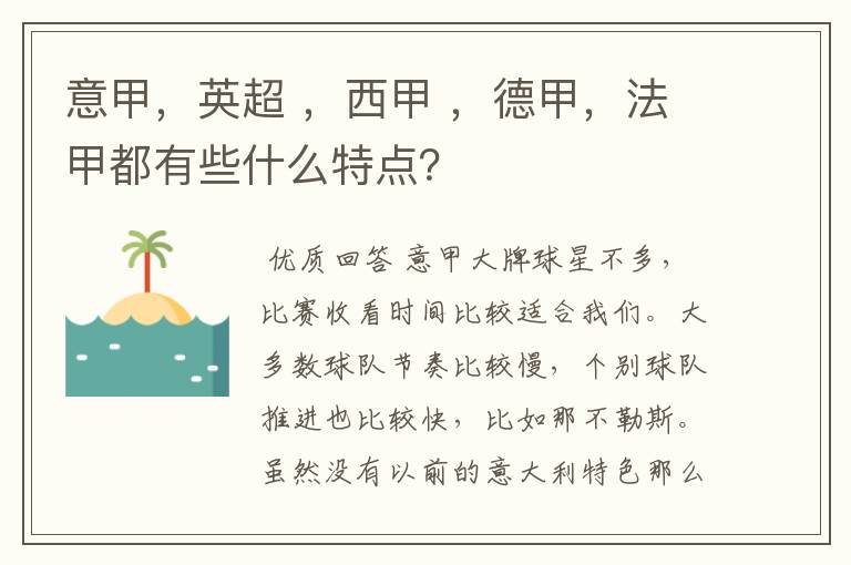 意甲,英超 ,西甲 ,德甲,法甲都有些什么特点?