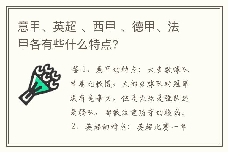 意甲、英超 、西甲 、德甲、法甲各有些什么特点?