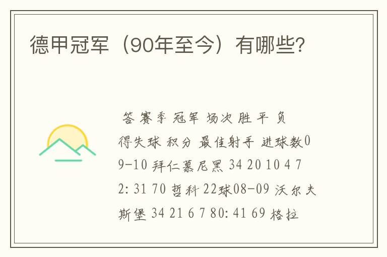 德甲冠军(90年至今)有哪些?