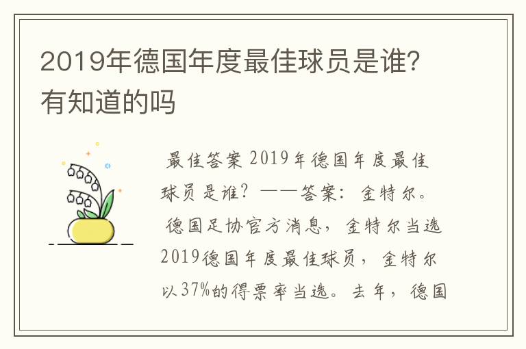 2019年德国年度最佳球员是谁?有知道的吗